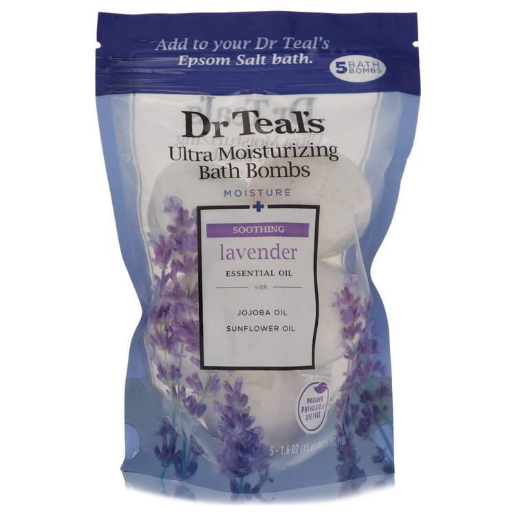Dr Teal's Ultra Moisturizing Bath Bombs Five (5) 1.6 oz Moisture Soothing Bath Bombs with Lavender, Essential Oils, Jojo