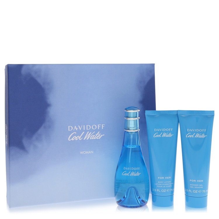 Cool Water Gift Set, 3.4 oz Eau De Toilette Spray + 2.5 oz Body Lotion + 2.5 oz Shower Gel By Davidoff