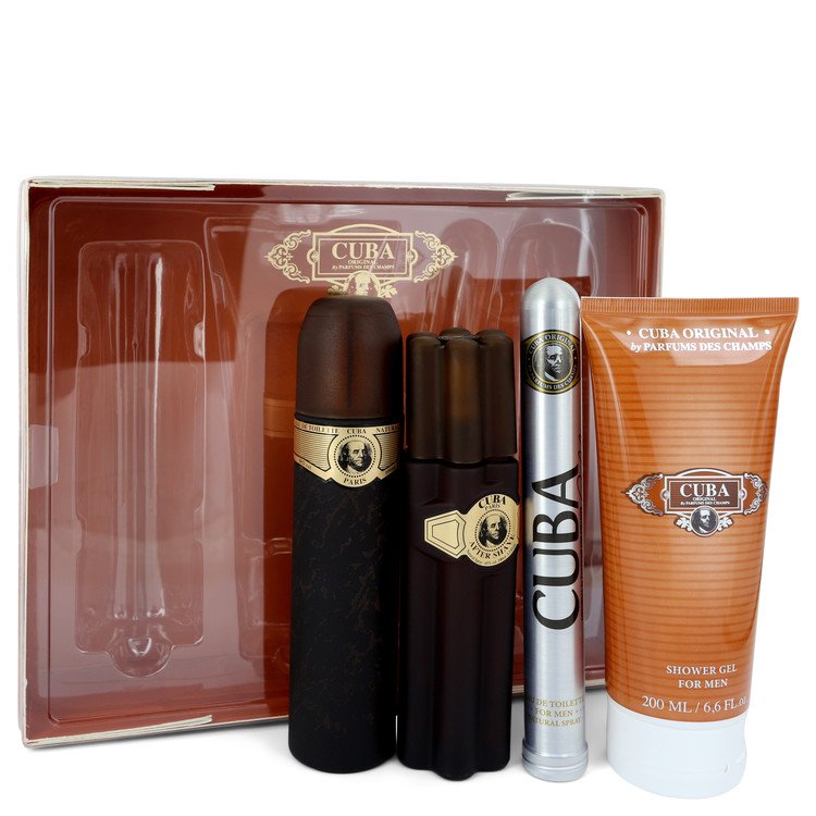 Cuba Gold Gift Set - 3.3 oz Eau De Toilette Spray + 1.17 oz Eau De Toilette Spray + 3.3 oz After Shave + 6.7 oz Shower Gel By Fragluxe