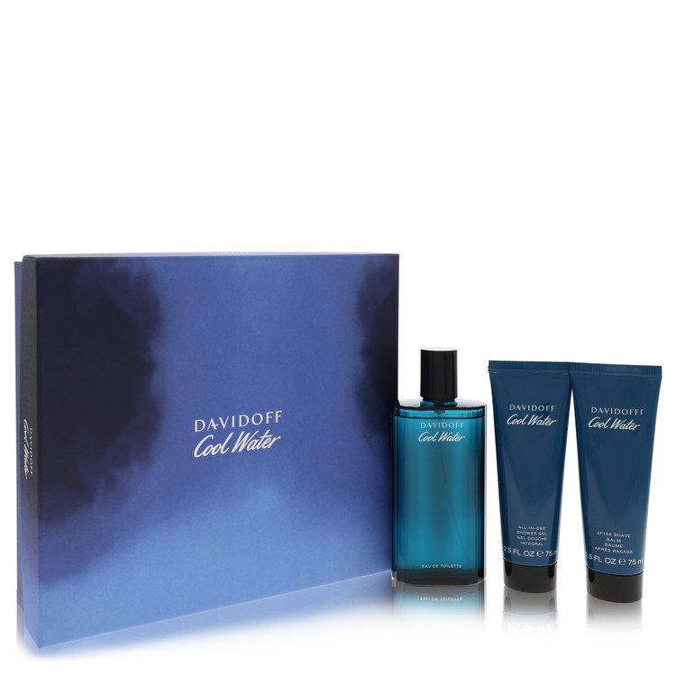 Cool Water Gift Set, 4.2 oz Eau De Toilette Spray + 2.5 oz After Shave Balm + 2.5 oz Shower Gel By Davidoff
