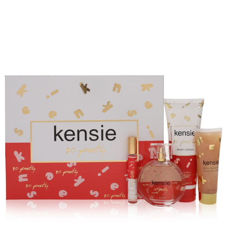 Kensie So Pretty Gift Set, 3.4 oz Eau De Parfum Spray + .34 oz Mini EDP Spray + 2.5 oz Body Glow Oil + 6.8 oz Body Lotio
