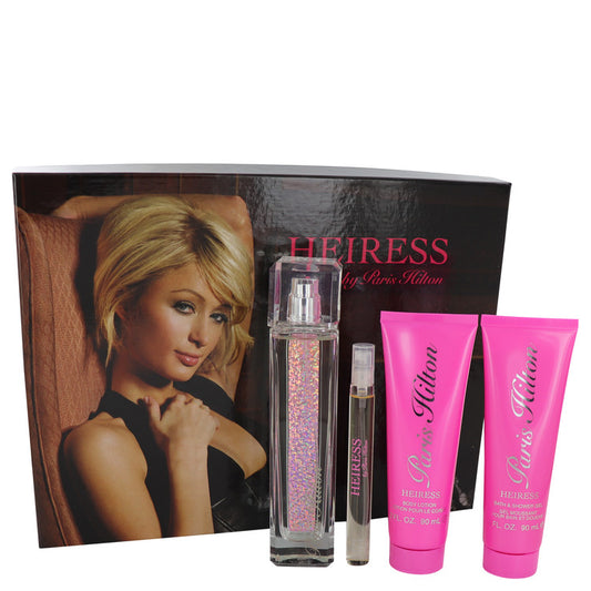 Paris Hilton Heiress Gift Set, 3.4 oz Eau De Parfum Spay + .34 oz Mini EDP Pen Spray + 3 oz Body Lotion + 3 oz Shower Ge