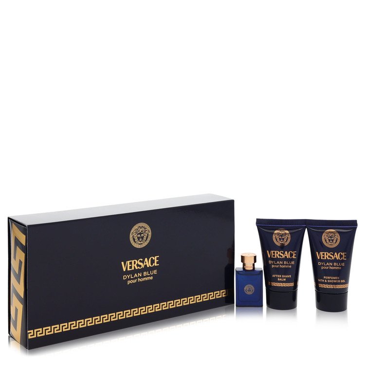 Versace Pour Homme Dylan Blue Gift Set, 0.17 oz Mini EDT + 0.8 oz After Shave Balm + 0.8 oz Shower Gel By Versace