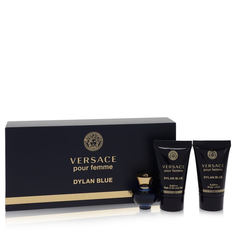 Versace Pour Femme Dylan Blue Gift Set, 0.17 oz Mini EDP + 0.8 oz Body Lotion + 0.8 oz Shower Gel By Versace