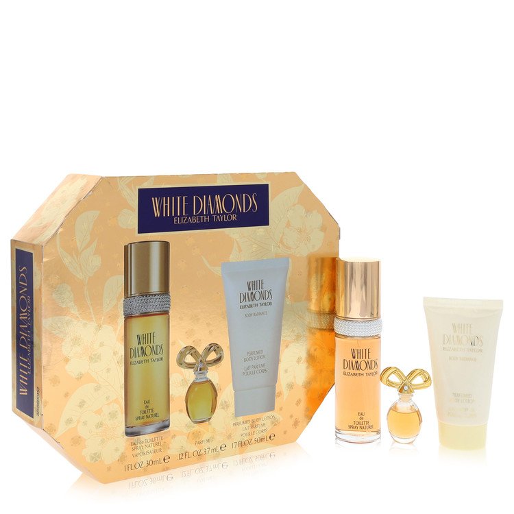 White Diamonds Gift Set, 1 oz Eau De Toilette Spray + .12 oz Min EDP + 1.7 oz Body Lotion By Elizabeth Taylor