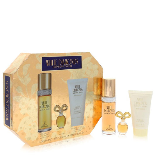 White Diamonds Gift Set, 1 oz Eau De Toilette Spray + .12 oz Min EDP + 1.7 oz Body Lotion By Elizabeth Taylor
