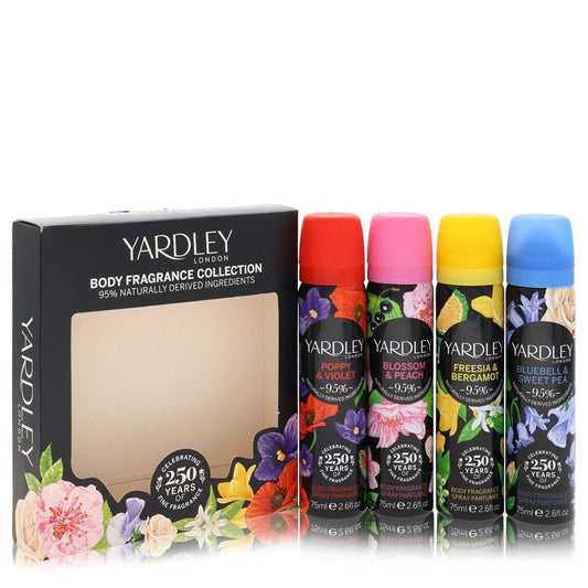 Yardley Poppy & Violet Gift Set - 4 x 2.6 oz Body Spray in Poppy & Violet, Blossom & Peach, Freesia & Bergamot, Bluebell & Sweet Pea By Yardley London